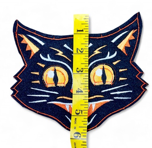 Retro Halloween Scaredy Black Cat Embroidered Patch Iron On - LG & XLG - Imagen 6 de 18