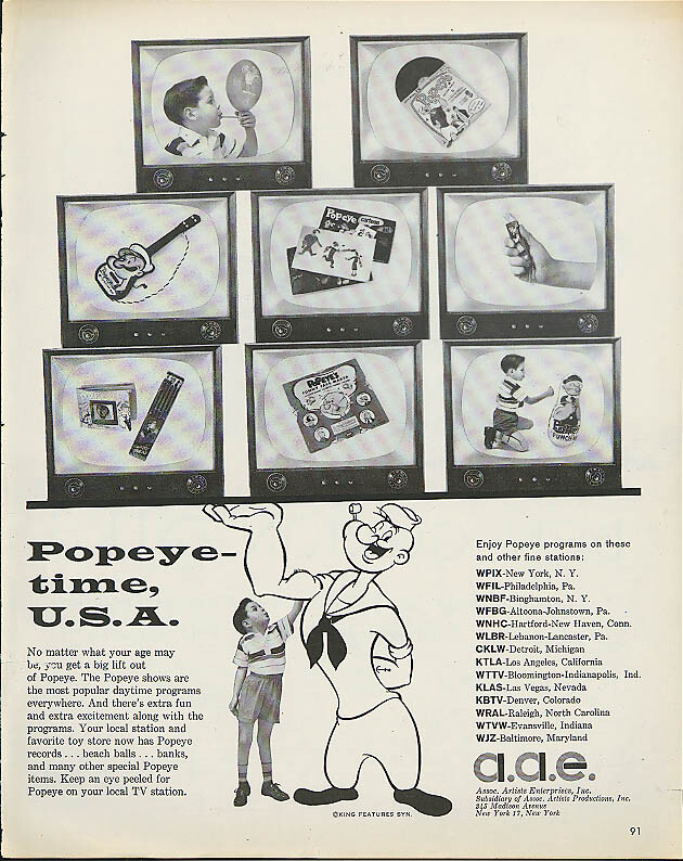 Popeye-time U S A toy ad 1958 Punching bag Guitar Funny Face Popeye-time U S A toy ad 1958 Punching bag Guitar Funny Face