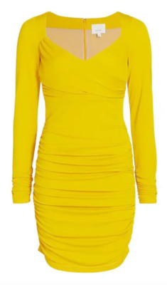 Cinq a Sept Miah Ruched V-Neck Long Sleeve Bodycon Dress Pineapple $365   S/M 8
