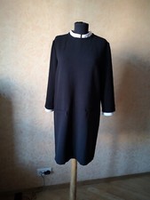 Cézane Morgane Sezalory Black Shift Dress Removable White Collar Cuffs Sz 40 L