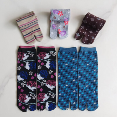 1 Paar Damen Tabi Socken Split Zwei Zehen Blumen Japanisch Stil Zufällige Billig