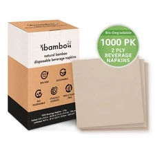Ibambo Bamboo Cocktail Napkins - 1000 Pack, 2-Ply, Ecofriendly Beverage Napkins