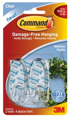 3M Command Glamorous Clear Medium Haken 2 Haken und 4 Medium Clear Streifen Gratis P