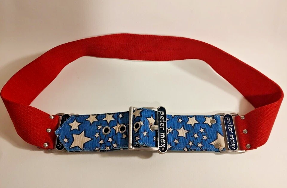 Antigo anos 70 Peter MAX logotipo estrela cinto lenço vestido fivela moda patriótico - Imagem 3 de 4
