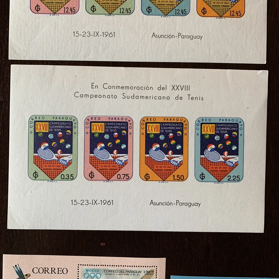 PARAGUAY SOUVENIR MINI SHEETS STAMP LOT JFK, TENNIS, PAINTINGS, FLAGS, TRAINS - Image 3 of 4