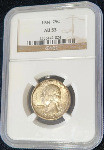1934 AU-53 Washington Silver Quarter NGC ☆ Nice Mint Luster ☆
