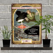 1935 Diamond Edge Tools Foundry Worker Ad ManCave Metal Sign Repro 9x12" 60406
