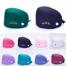 Surgical Scrub Cap Doctor Nurse Button Bouffant Hat Adjustable Head Wrap Cover