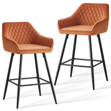 1/2/4X Breakfast Bar Stools Velvet Padded Bar Chairs Seat  Kitchen Pub Stool UK