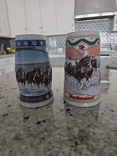 Vintage Budweiser Clydesdales Holiday Beer Mug Steins 1995 and 1996