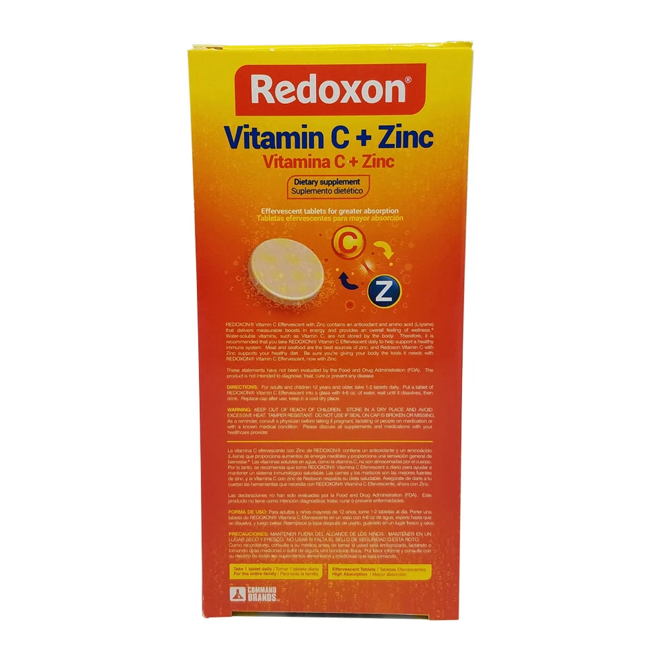 Vitamina C Redoxon con zinc. Apoyo inmunológico. Naranja. 20 pestañas. 2,82 oz. Pack de 6 Foto 3 de 4