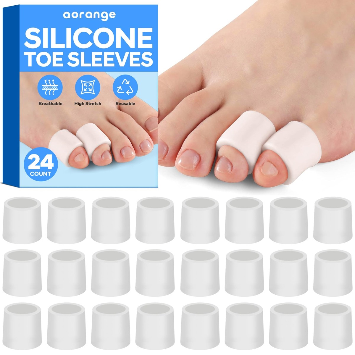 Silicone Toe Sleeves 24 Count Pain Relief Pinky Toe Protector Corn