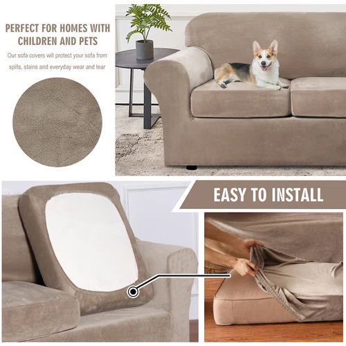 Samt Stretch Elastisch Sofabezug Wohn Couch Schonbezüge Schoner 1/2/3 Sitzer - Bild 110 von 112