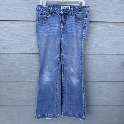 Faded Glory Jeans Sz 12 Stretch Flare Distressed Blue Denim Bell Bottom  Frayed
