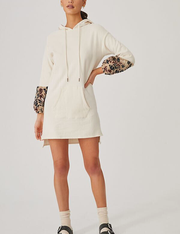Anthropologie Amadi M NWT Hoodie Tunic Mini Dress Faux Fur Lounge Sweat  shirt | eBay