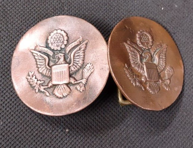 Original Pair Thin Stamped Copper Eagle Rosettes For Model 1902 Cavalry Bridle