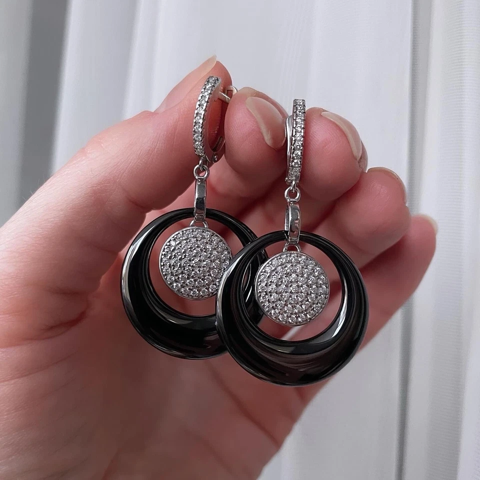 Pendientes de plata de ley 925 con cerámica regalo para mujer Foto 3 de 4