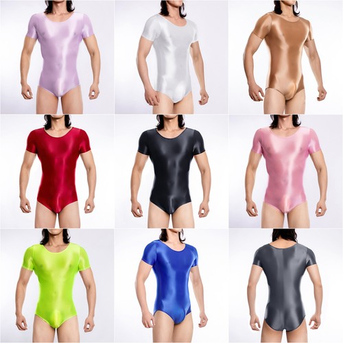 Men's See Through Lingerie Bodysuit Short Sleeve Bulge Pouch High Cut Leotard - Picture 6 of 42