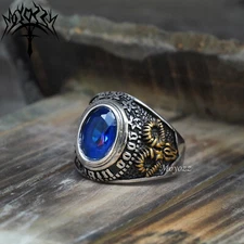 Mens Gold Satanic Illuminati Masonic Blue Onyx Ring Stainless Steel Size 7-15