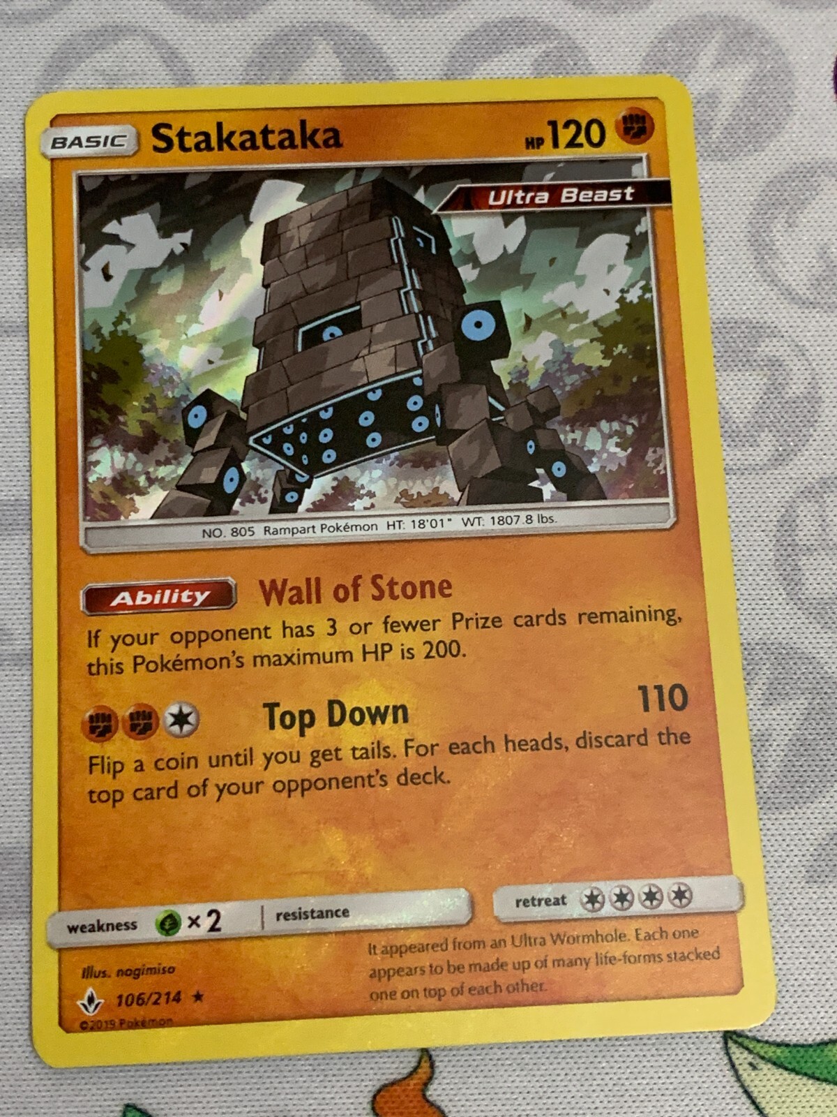 C1737 POKEMON TCG STAKATAKA HOLO NM #106 UNBROKEN BONDS SINGLE CARD