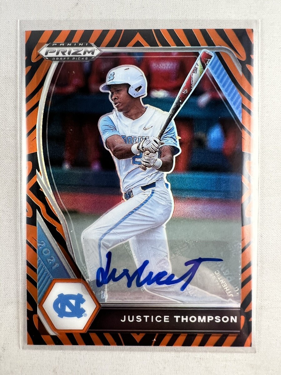 Justice Thompson 2021 Prizm Draft Picks Baseball Tiger Stripe