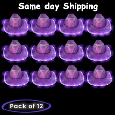 LED Light Up Flashing Sequin Cowboy Hats Purple - 12 Hats By Party Glowz