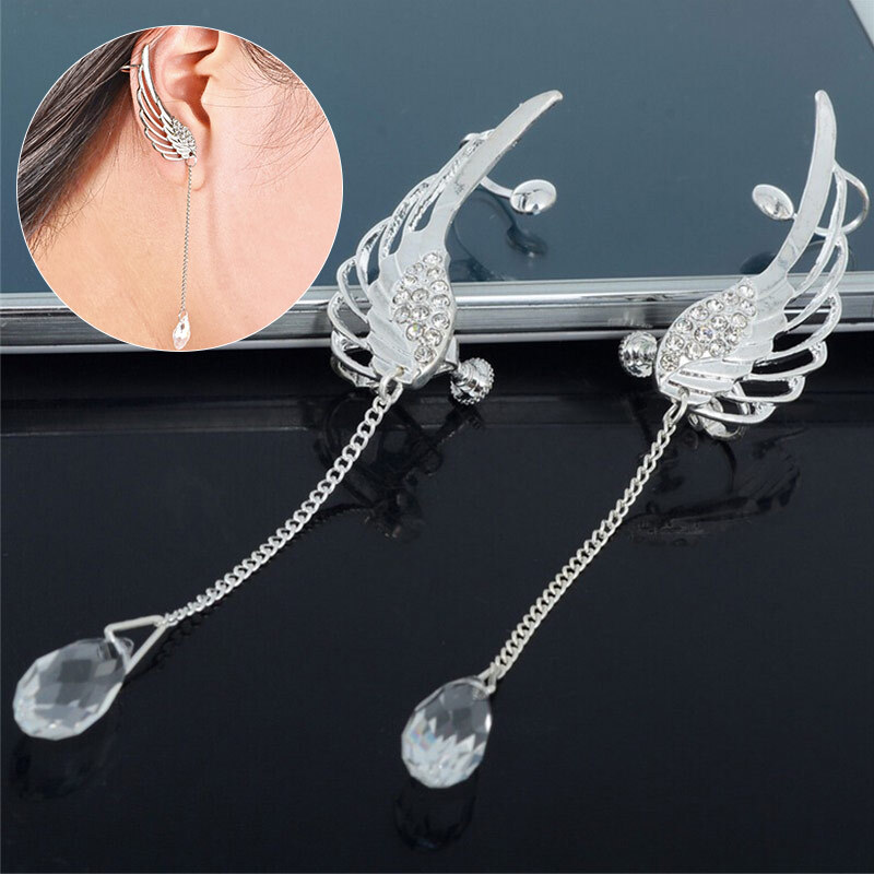 Pendientes De Cristal Con Alas De Ángel Para Mujer Aretes Colgantes Plata | eBay