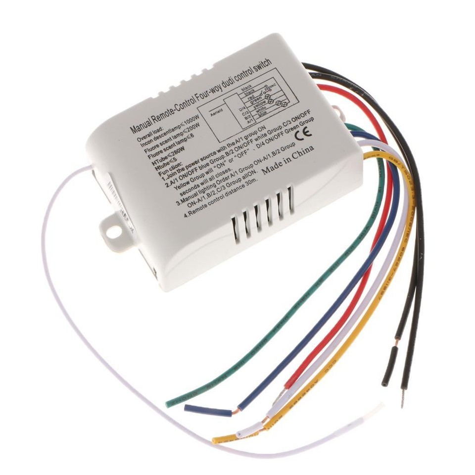 Wireless 4 Way ON/OFF Wall Lamp Light RF Remote Control Switch Module ...