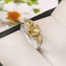 925 Sterling Silver Yellow Citrine Gemstone Jewelry Ring All size US