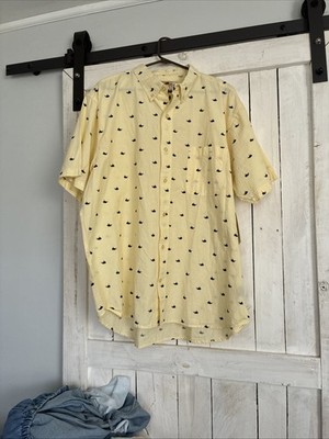 Joe Marlin Whale Shirt Mens XXL Yellow Short Sleeve Button Up