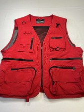 Mens Red Vest Waistcoat Utility Multi-Pocket Fishing Vest Sports Fisherman US XL
