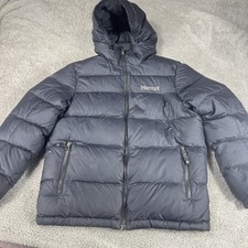 Marmot Jacket Teens Large Black Hooded Down Puffer 700 Fill Outdoor Warm