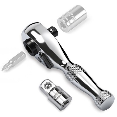 HORUSDY 1/4-Inch Stubby Ratchet Wrench Set, Chrome 1 Piece 1/4'' Drive, Sliver