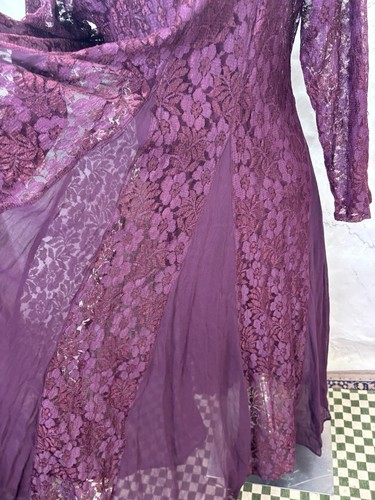 Vintage 80s whimsigoth Lace Midi Dress M Purple Plum Lined Starina Gothic Fairy - Picture 9 of 15