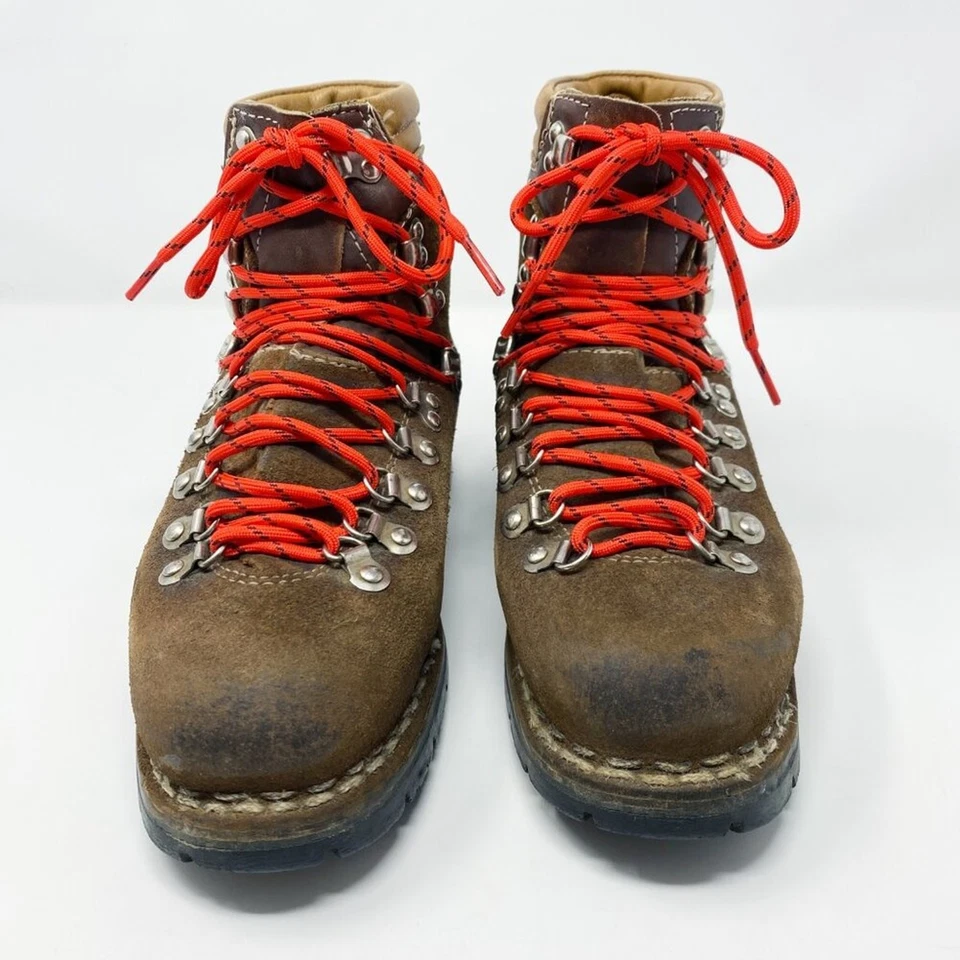 Botas de montañero de cuero marrón vintage para hombre talla 5 suelas Vibram con cordones en muy buen estado Foto 2 de 4