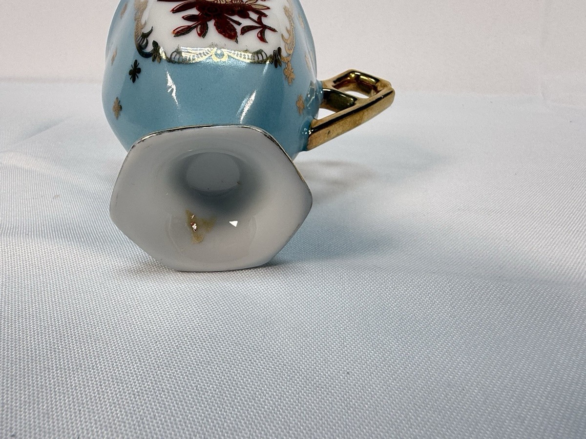Vintage Shafford Japan Demitasse Cup Saucer Set Blue Gold