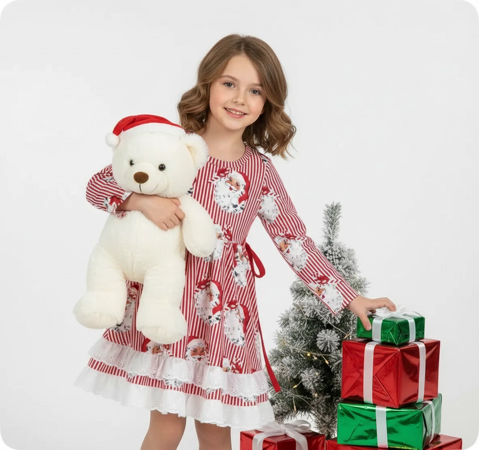Girls Baby Kids Dress Christmas Holiday Santa stripe for Party or Recital Dance - Image 2 of 3