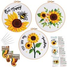 3 Sets Sunflowers Embroidery Kit for Beginners,Cross Stitch Kits for Adults w...