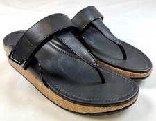 FitFlop Remi Leather Toe Post Wedge Sandals Black Womens 11