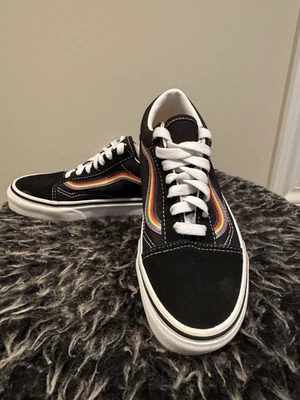 Vans Old Skool Pride Black Vans Rainbow Stripes Sneaker Shoes Size 3.5M | 5W - Image 1 of 4
