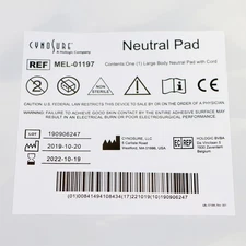 Ellman Cynosure Large Body Neutral Pad w/Cord RF Electrosurgical MEL-01197 x1 Pc
