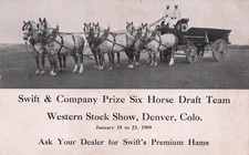 Postcard Vin(1)Co,Denver Swift & Co Prize 6-Horse Draft Team 1/1909(#369)