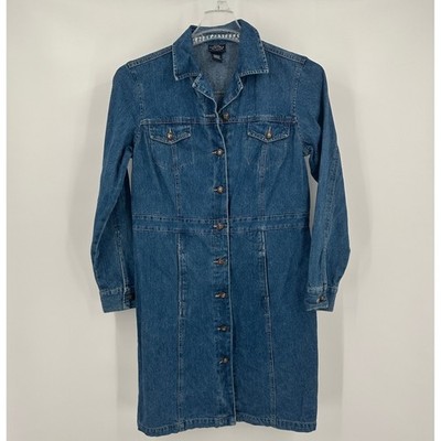 Womens Boho Western Denim Shirt Dress Size S Minimalist Utility Chore Rugged
