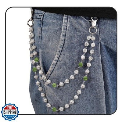 Hip Hop Beaded Wallet Pants Chain for Men Biker Jeans Pocket Belt Trousers Lo