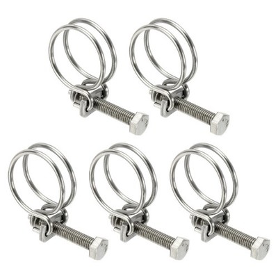 5 Pcs 32-36 mm 201 Stainless Steel Double Wire Hose Clips with M8 Screw
