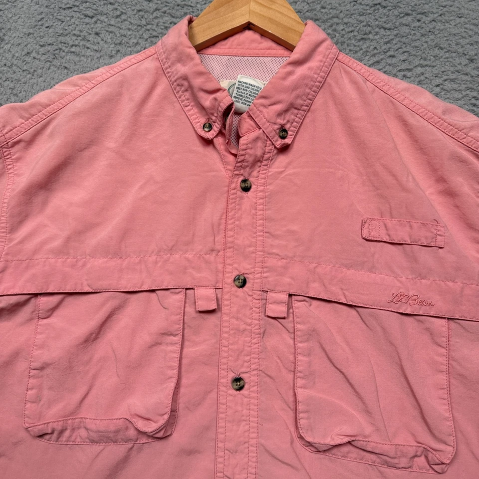 Vintage LL Bean Fly Fishing Shirt Mens Medium Pink Button Down Long Sleeve Hike - Image 4 of 4