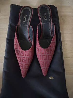 Original Fendi Slides Size 6 1/2 Dark Red Made In Italy