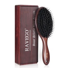 RAVEGO Hair Brush, Boar Bristles Brush for Women Men Kids, & Brown 