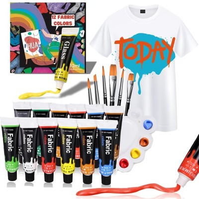 HUAL Fabric Paint Set for Clothes 12 Vibrant Colors 12