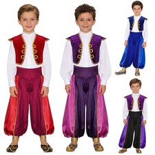 Boys Arabian Prince Outfits Open Front Vest with Loose Pants Medieval Costumes